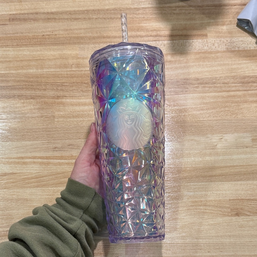 Starbucks 2023 Holiday Iridescent Diamond Prism Venti (24oz) Tumbler with Straw